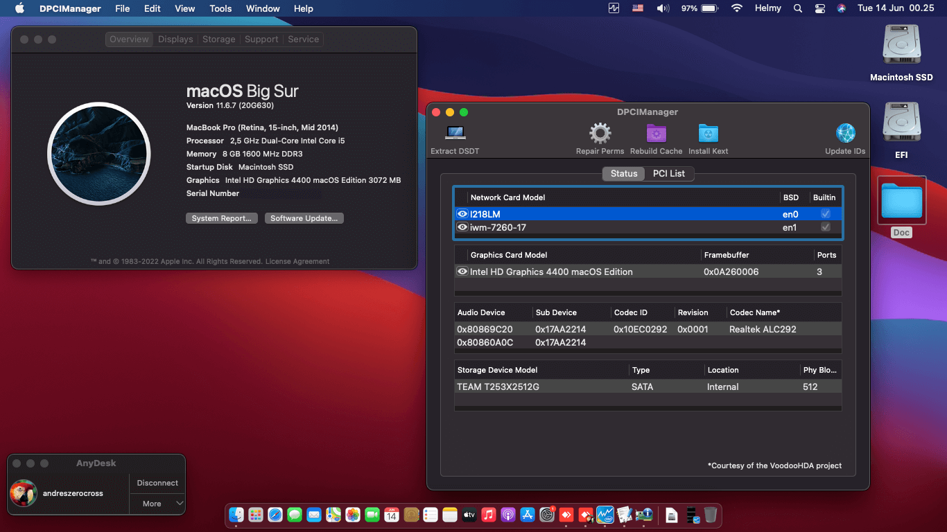 Success Hackintosh macOS Big Sur 11.6.7 Build 20G630 in Lenovo Thinkpad X240